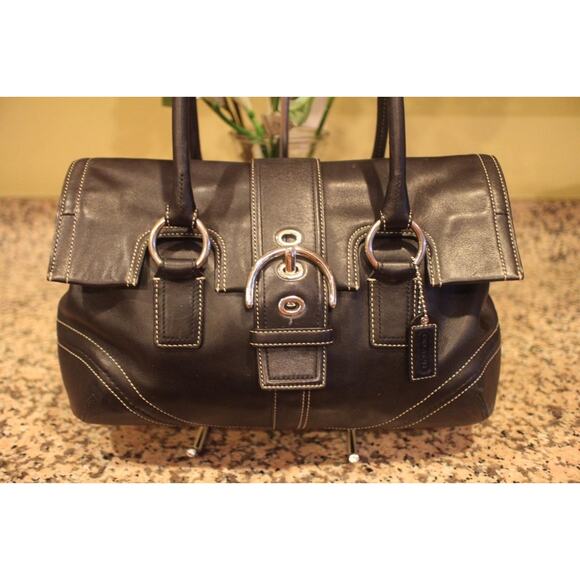 Coach F 10913 Soho Black Genuine Leather Flap Buckle Satchel Handbag (PU110 - Picture 2 of 7